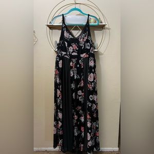 Black floral lace chiffon maxi dress